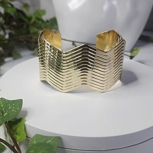 Gold Open Cuff Bracelet Zig Zag Abstract New